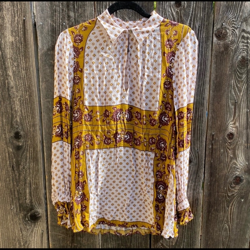 Free People Changing Times Tunic Shirt Ash Print